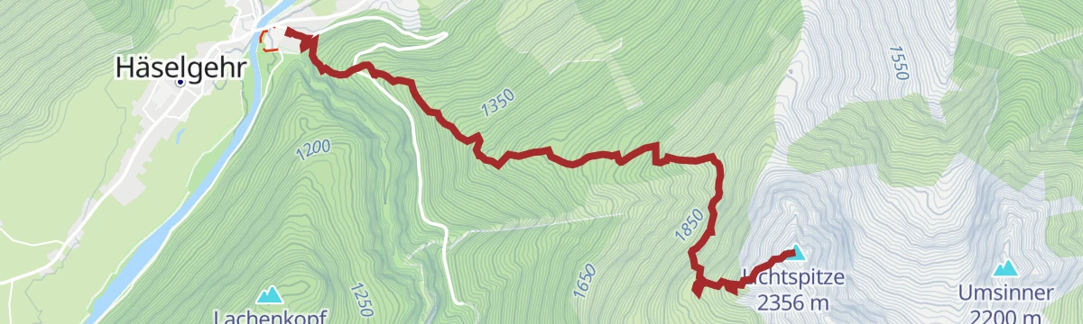 Route map: Häselgehr - Lichtspitze